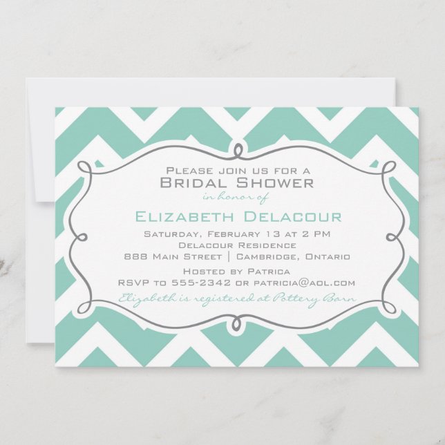 Invitación a la ducha de novia de Chevron blanco y (Anverso)