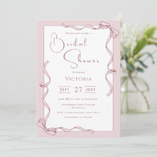 Invitación a la ducha de novia de cintas rosas