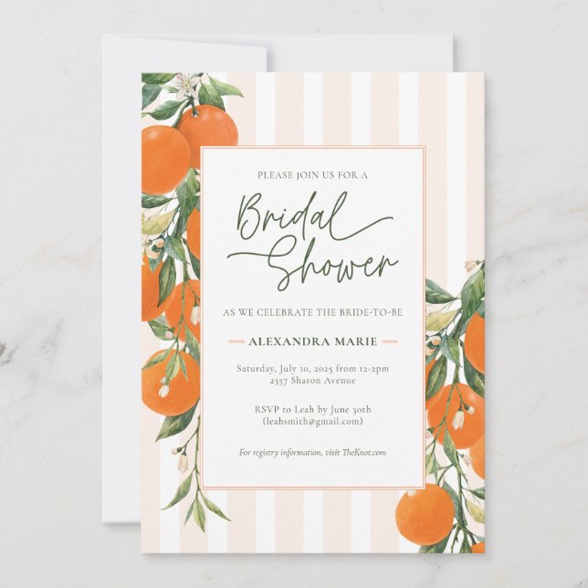 Invitación a la ducha de novia de Citrus (Anverso)