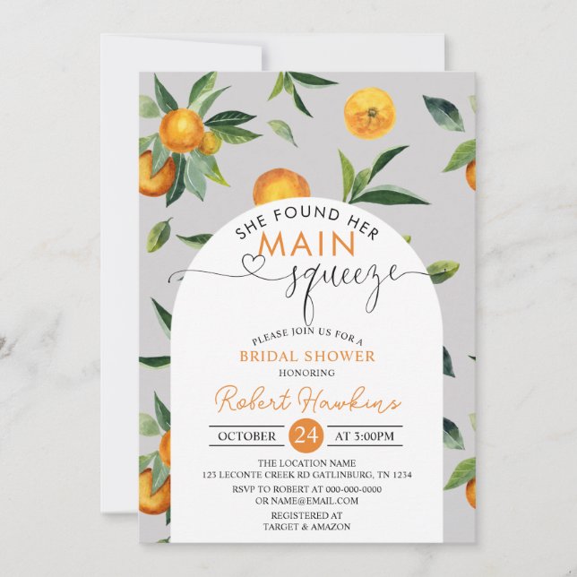 Invitación a la ducha de novia de Citrus (Anverso)