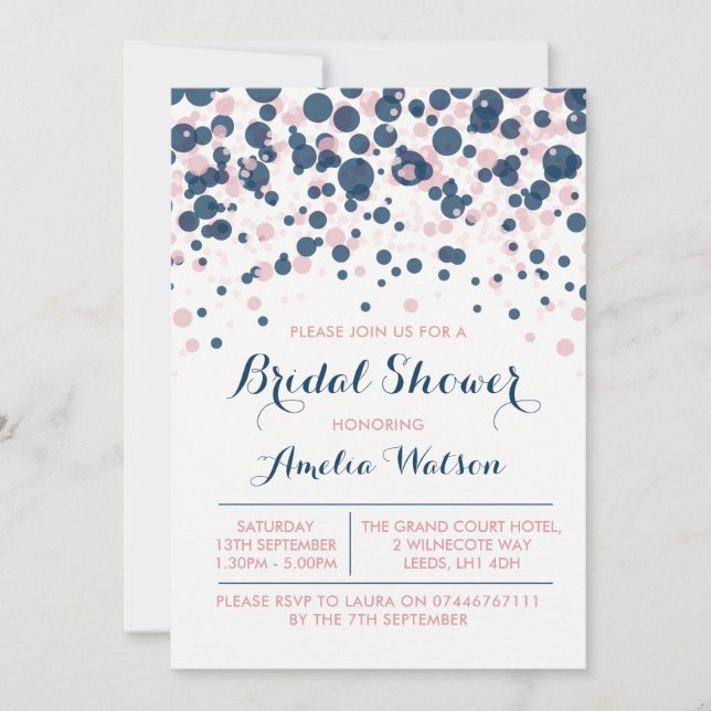 Invitación a la ducha de novia de Confetti rosa y  (Anverso)