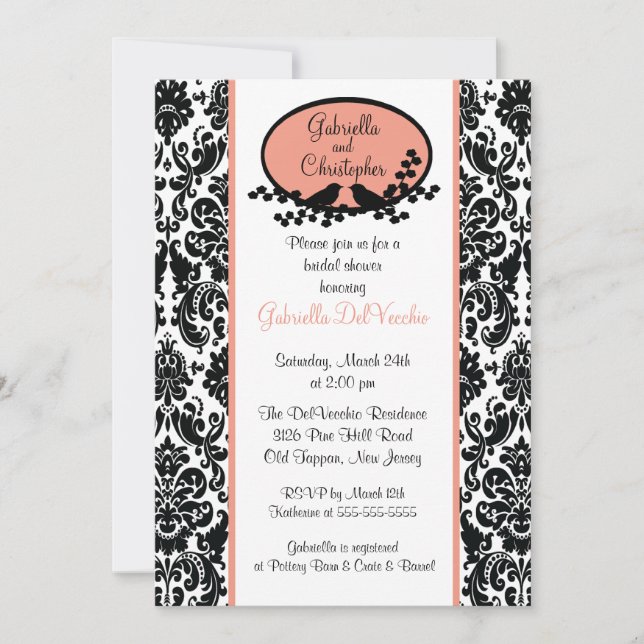 Invitación a la ducha de novia de Coral Damask (Anverso)