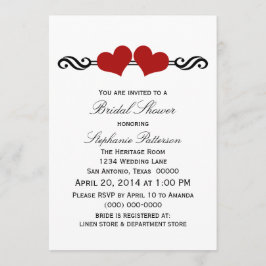 Invitación a la ducha de novia de corazones rojos 