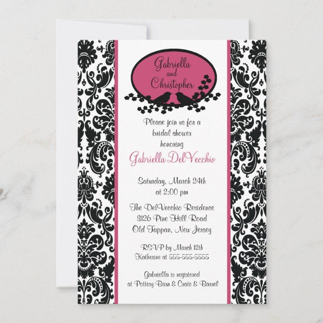 Invitación a la ducha de novia de Damasco Rosa (Anverso)
