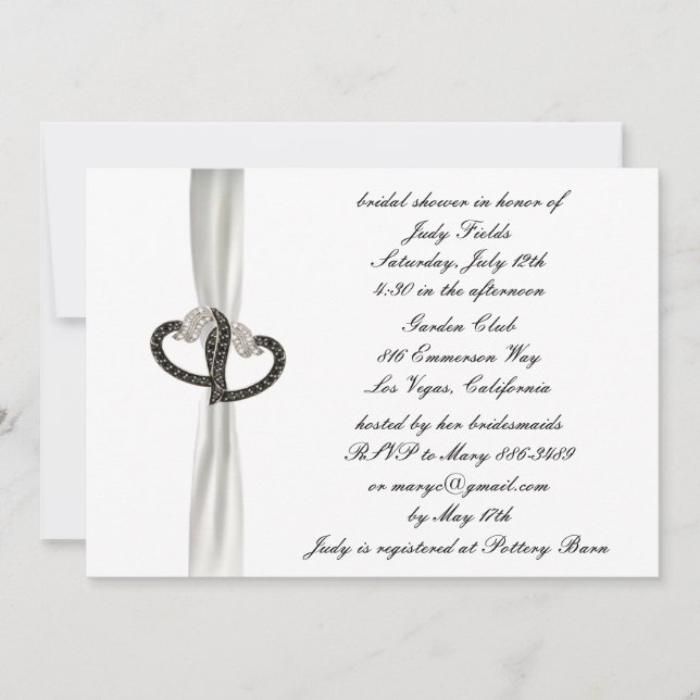 Invitación a la ducha de novia de diamantes blanco (Anverso)