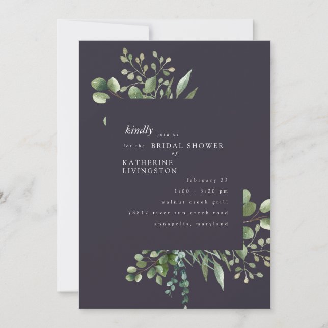 Invitación a la ducha de novia de Eggplant Foliage (Anverso)