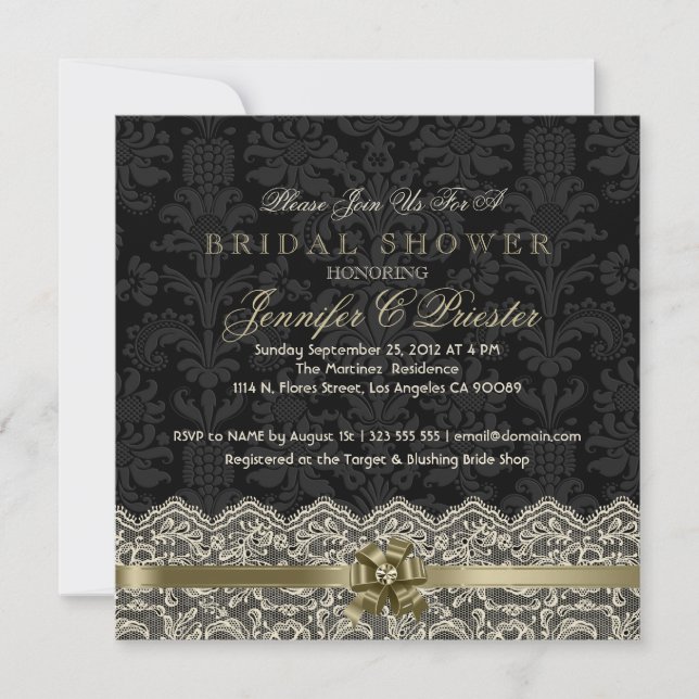 Invitación a la ducha de novia de encaje blanco ne (Anverso)