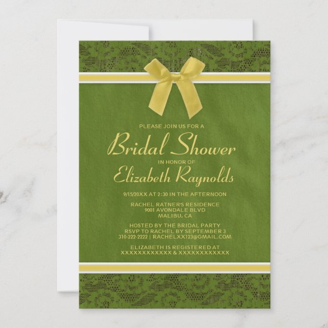 Invitación a la ducha de novia de encaje verde ama (Anverso)
