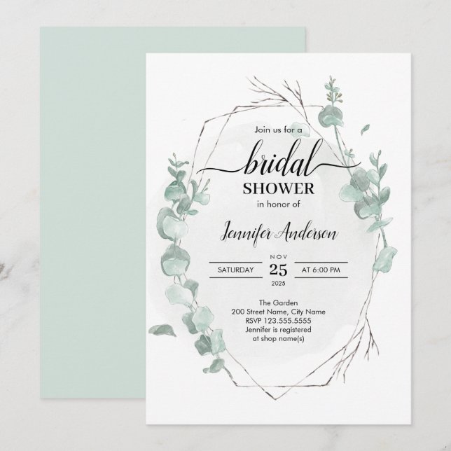 Invitación a la ducha de novia de eucalipto rústic (Anverso / Reverso)