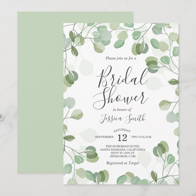Invitación a la ducha de novia de Eucalyptus Brunc (Anverso / Reverso)
