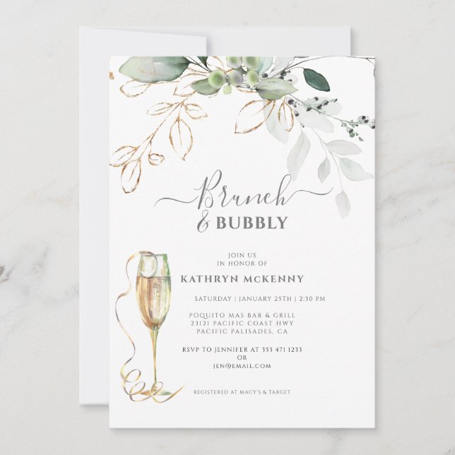 Invitación a la ducha de novia de Eucalyptus Gold  (Anverso)