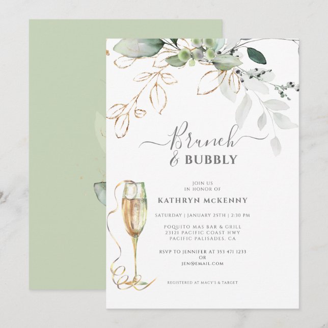 Invitación a la ducha de novia de Eucalyptus Gold  (Anverso / Reverso)