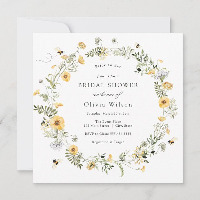 Invitación a la ducha de novia de flor silvestre (Anverso)
