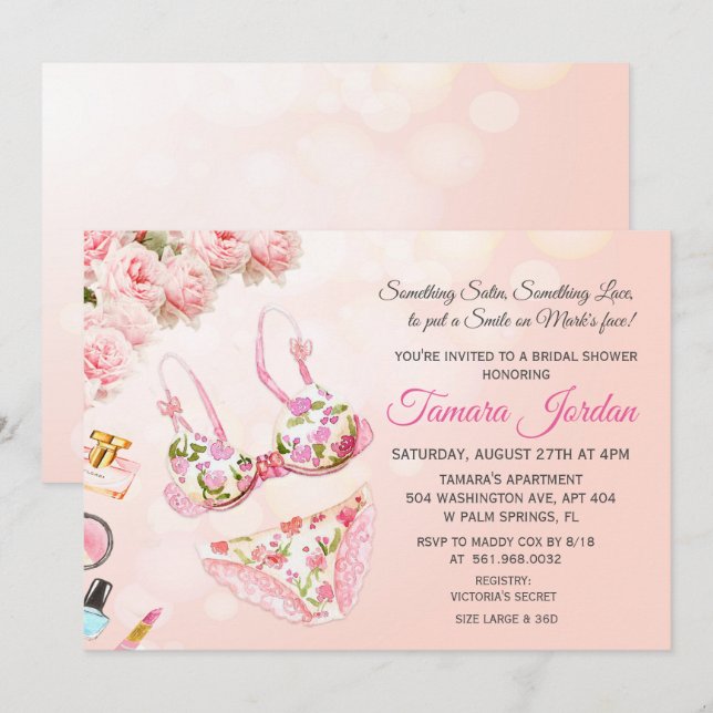 Invitación a la ducha de novia de Floral Lingerie (Anverso / Reverso)