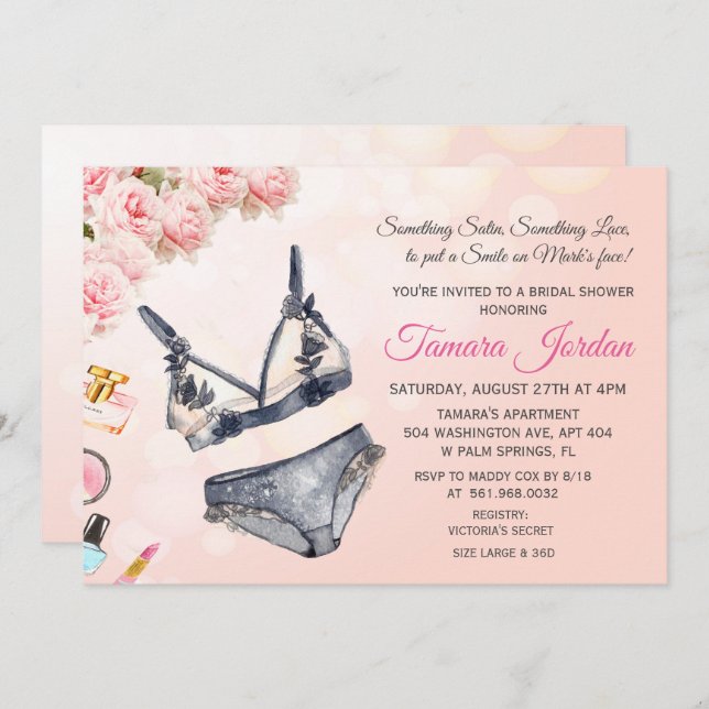 Invitación a la ducha de novia de Floral Lingerie (Anverso / Reverso)
