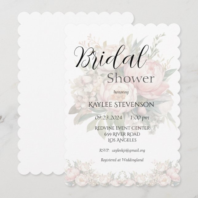 Invitación a la ducha de novia de Floral Peonies (Anverso / Reverso)