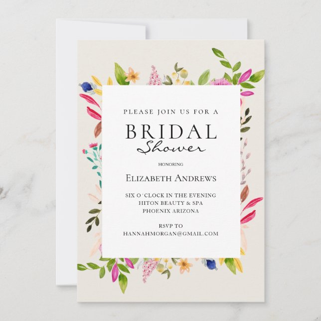Invitación a la ducha de novia de flores modernas (Anverso)