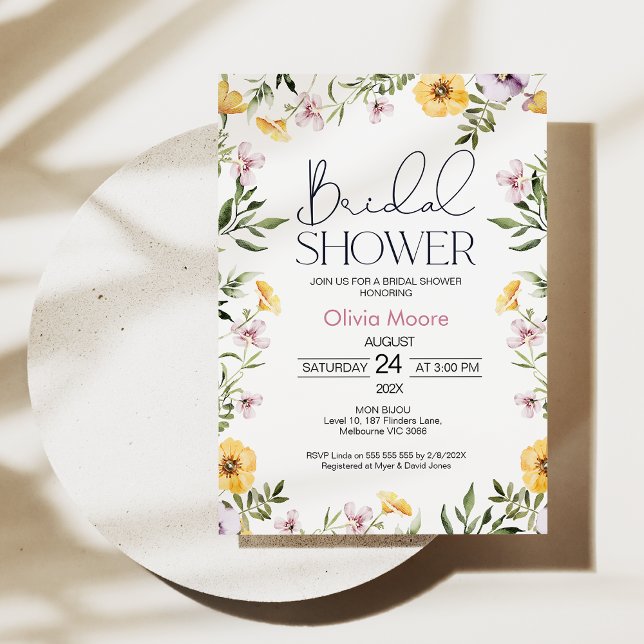 Invitación a la ducha de novia de flores silvestre (Modern Wildflowers Bridal Shower Invitation, Summer Floral Bridal Shower Summer Floral Bridal Shower)