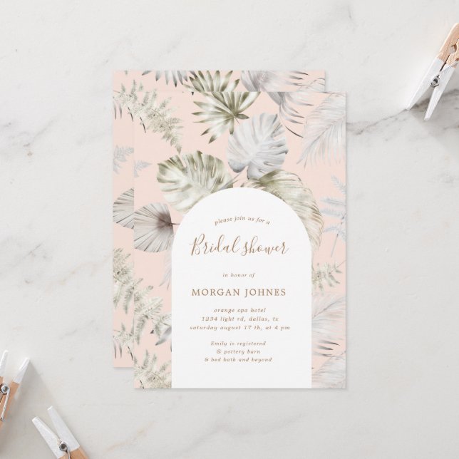 Invitación a la ducha de novia de follaje tropical (Anverso/Reverso In Situ)