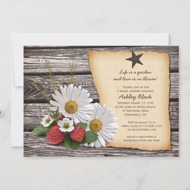 Invitación a la ducha de novia de fresa de margari (Anverso)