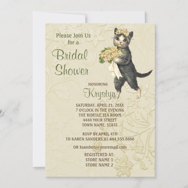 Invitación a la ducha de novia de gatos de regalo (Anverso)
