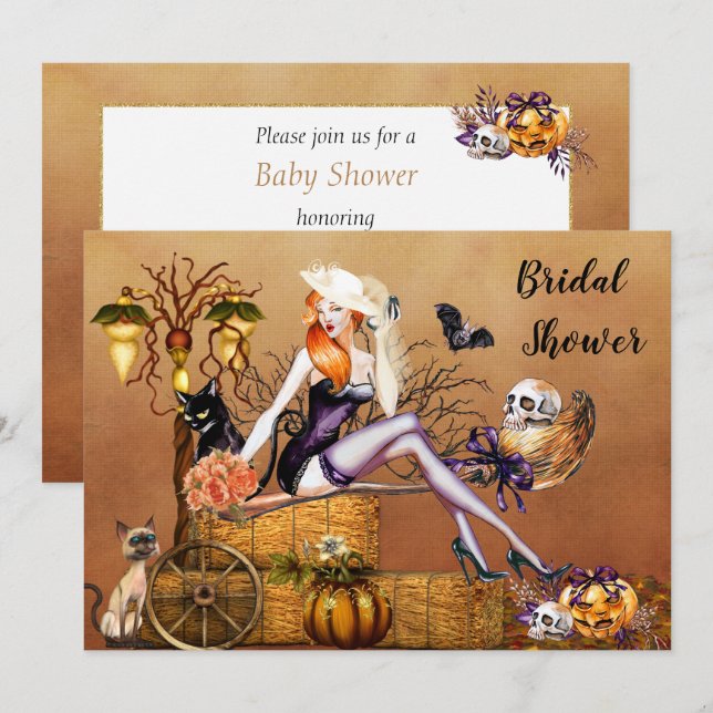 Invitación a la ducha de novia de Halloween (Anverso / Reverso)