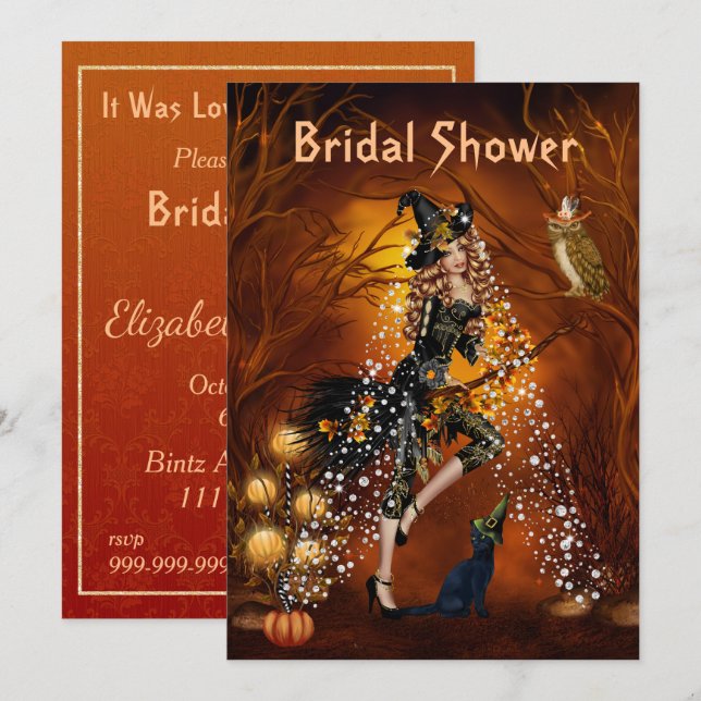 Invitación a la ducha de novia de Halloween con br (Anverso / Reverso)