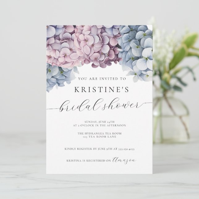 Invitación a la ducha de novia de Hydrangea (Anverso de pie)