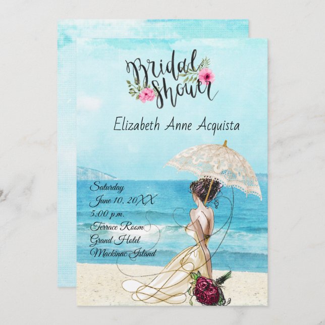 Invitación a la ducha de novia de la boda de desti (Anverso / Reverso)