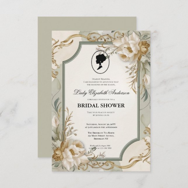 invitación a la ducha de novia de la era de regenc (Anverso / Reverso)