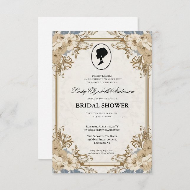 invitación a la ducha de novia de la era de regenc (Anverso / Reverso)