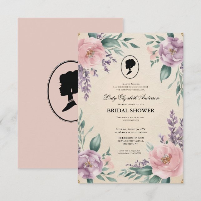 invitación a la ducha de novia de la era de regenc (Anverso / Reverso)