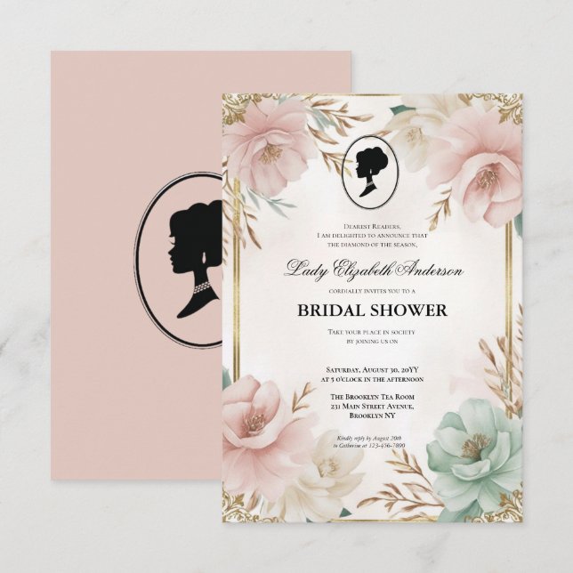 invitación a la ducha de novia de la era de regenc (Anverso / Reverso)