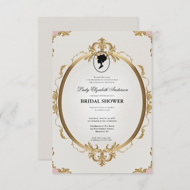 invitación a la ducha de novia de la era de regenc (Anverso / Reverso)