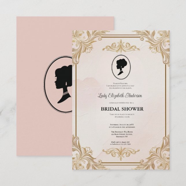 invitación a la ducha de novia de la era de regenc (Anverso / Reverso)