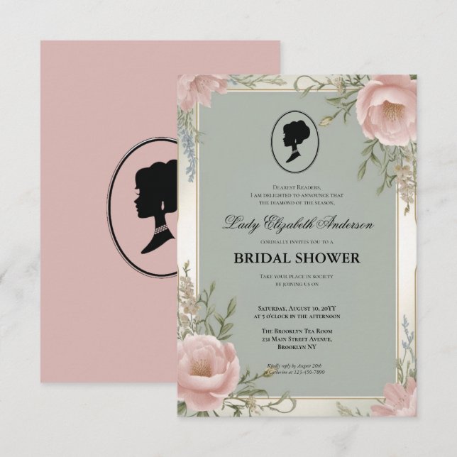 invitación a la ducha de novia de la era de regenc (Anverso / Reverso)