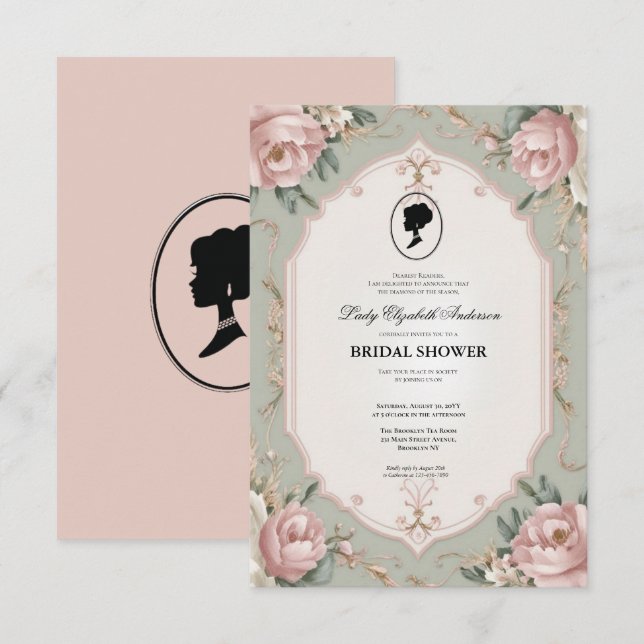 invitación a la ducha de novia de la era de regenc (Anverso / Reverso)