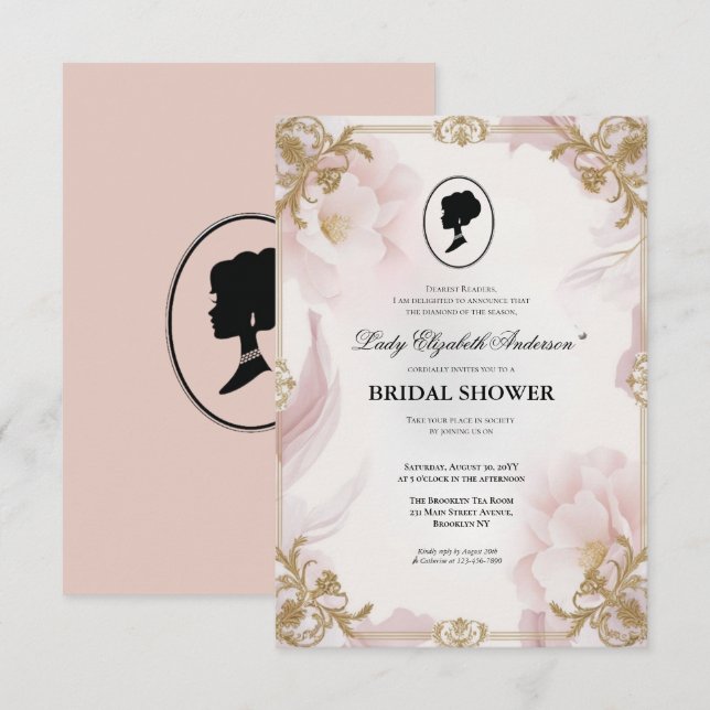 invitación a la ducha de novia de la era de regenc (Anverso / Reverso)