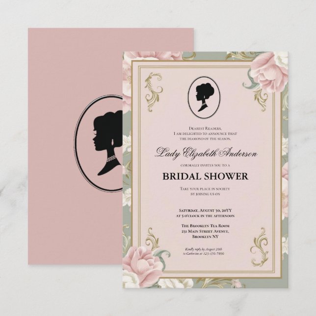 invitación a la ducha de novia de la era de regenc (Anverso / Reverso)