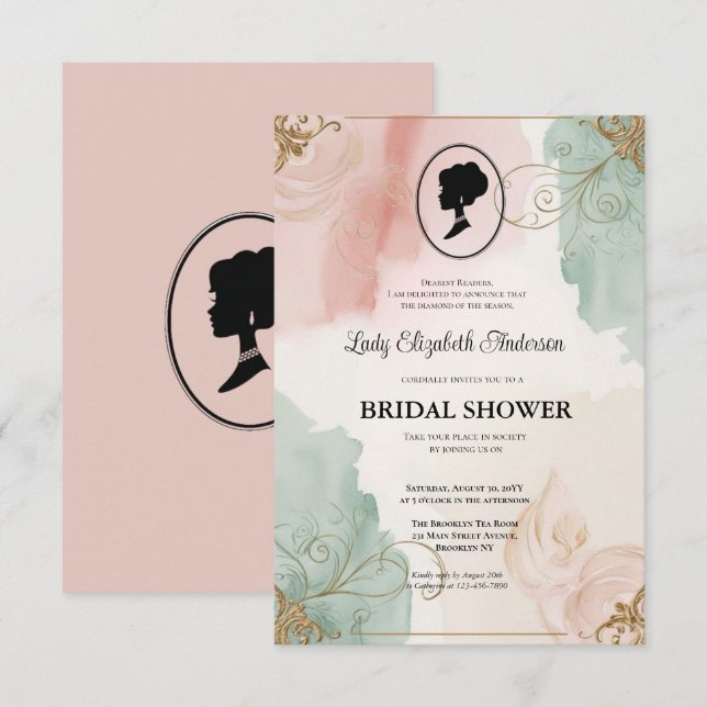invitación a la ducha de novia de la era de regenc (Anverso / Reverso)