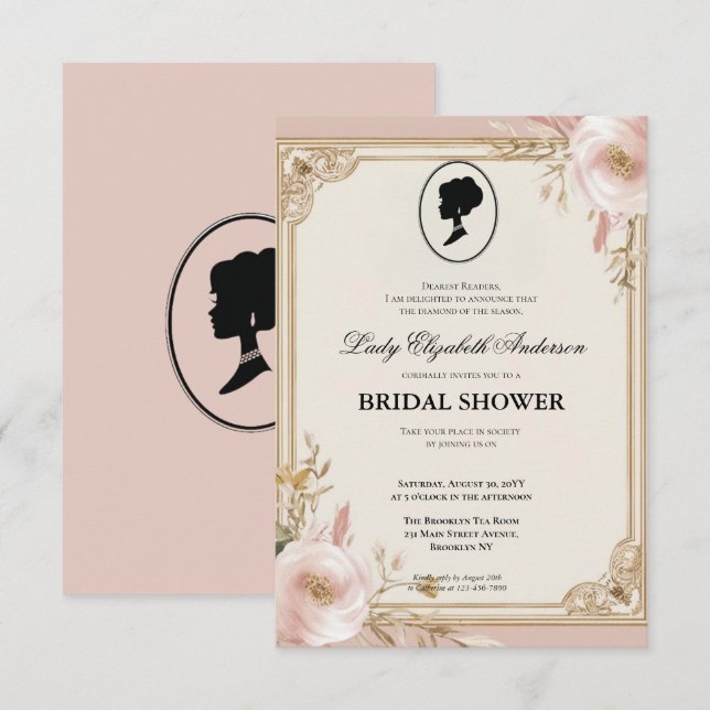 invitación a la ducha de novia de la era de regenc (Anverso / Reverso)