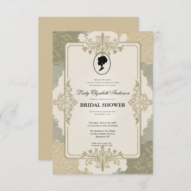 invitación a la ducha de novia de la era de regenc (Anverso / Reverso)