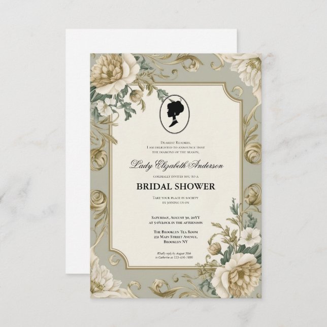 invitación a la ducha de novia de la era de regenc (Anverso / Reverso)