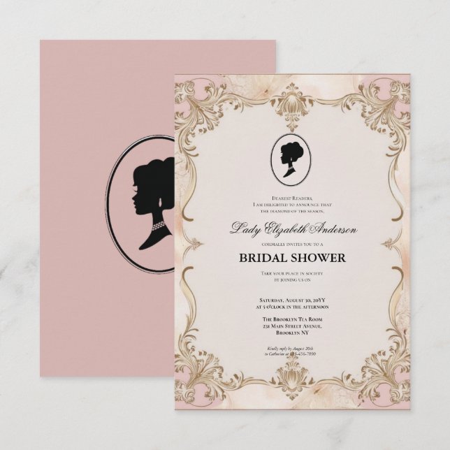 invitación a la ducha de novia de la era de regenc (Anverso / Reverso)