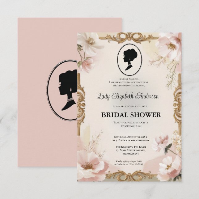 invitación a la ducha de novia de la era de regenc (Anverso / Reverso)