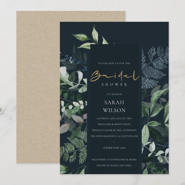 Invitación a la ducha de novia de la fauna negra d (Anverso / Reverso)