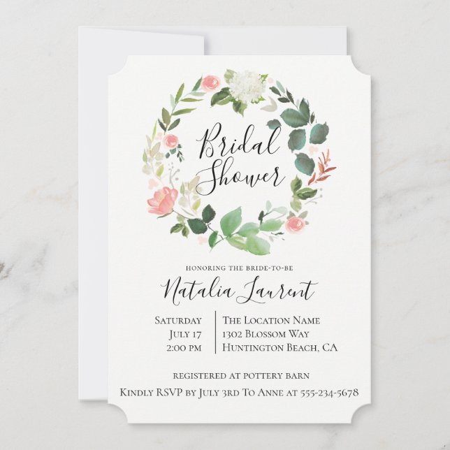 Invitación a la ducha de novia de la floral Wreath (Anverso)