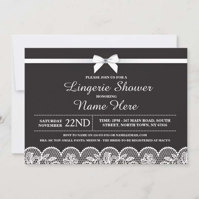 Invitación a la ducha de novia de la lencería blan (Anverso)