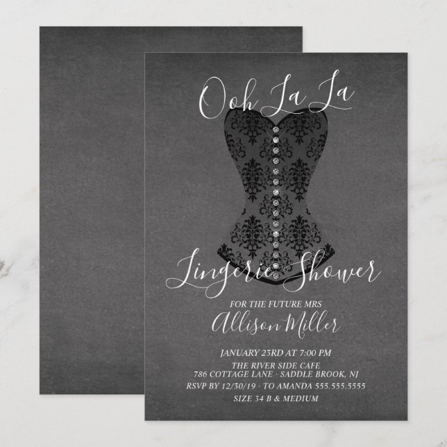 Invitación a la ducha de novia de la lencería negr (Anverso / Reverso)