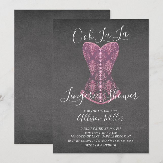 Invitación a la ducha de novia de la lencería rosa (Anverso / Reverso)